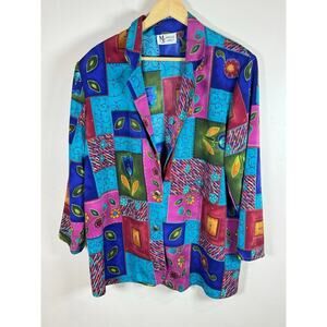 VTG Multicolor Mixed Print Oversized Blazer 80s Art to Wear Plus Size 2/3X